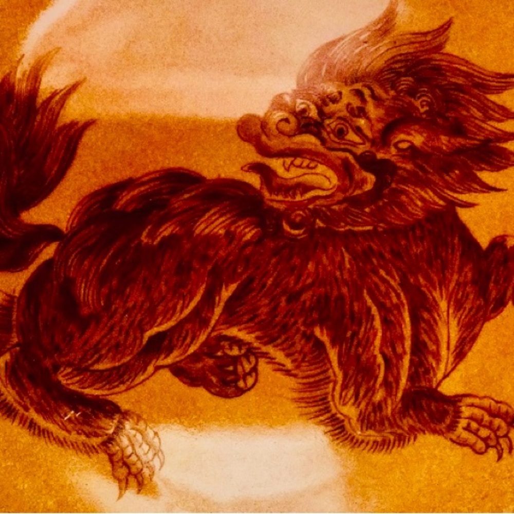 Decorative Plate Japanese Mythical Dragon Orange Red Porcelain Paris Diane Love